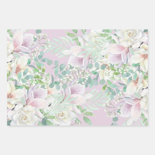 Pastel Waterverf Lavendel, Roze & Witte Bloemen Inpakpapier Vel (Voorkant)