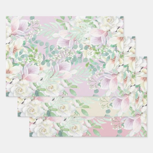Pastel Waterverf Lavendel, Roze & Witte Bloemen Inpakpapier Vel (Set)
