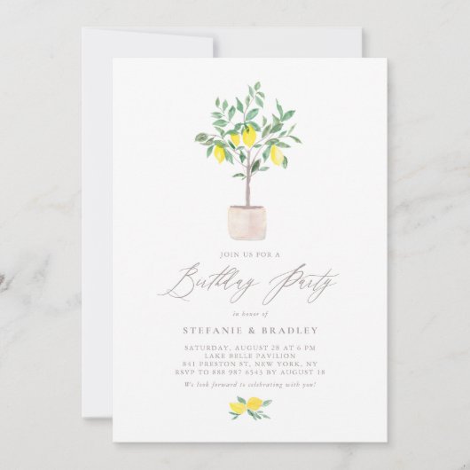 Pastel Waterverf Lemon Tree Summer Birthday Kaart (Voorkant)