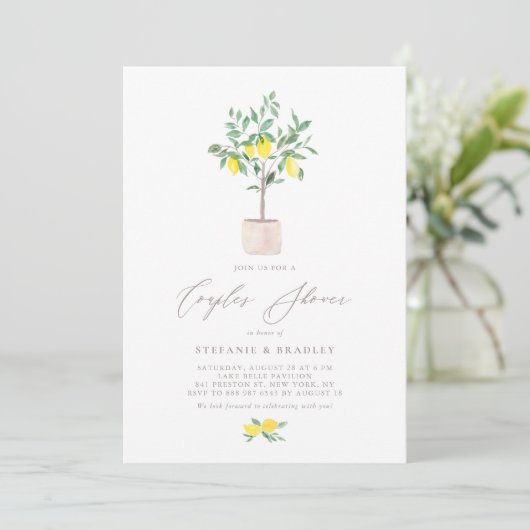 Pastel Waterverf Lemon Tree Summer Couples Shower Kaart (Staand voorkant)