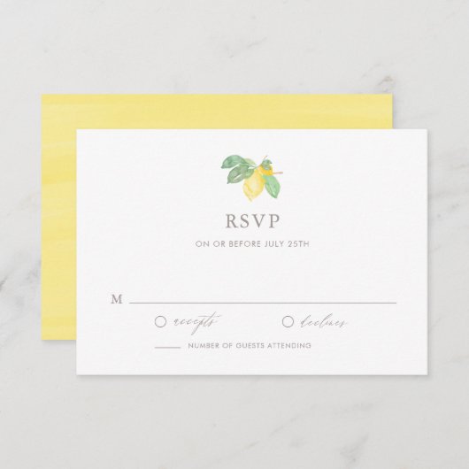 Pastel Waterverf Lemon Tree Summer Weddenschap RSVP Kaartje (Voorkant / Achterkant)