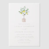 Pastel Waterverf Lemon Tree Summer Weddenschap Vellum Uitnodigingen (Voorkant)
