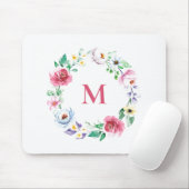 Pastel Waterverf Lente Bloemen Krans Monogram Muismat (Met muis)