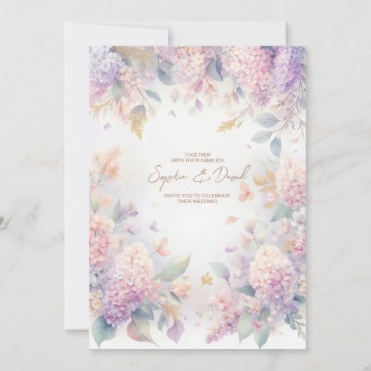Pastel Waterverf lila bruiloft uitnodiging (Achterkant)