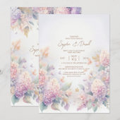 Pastel Waterverf lila bruiloft uitnodiging (Voorkant / Achterkant)