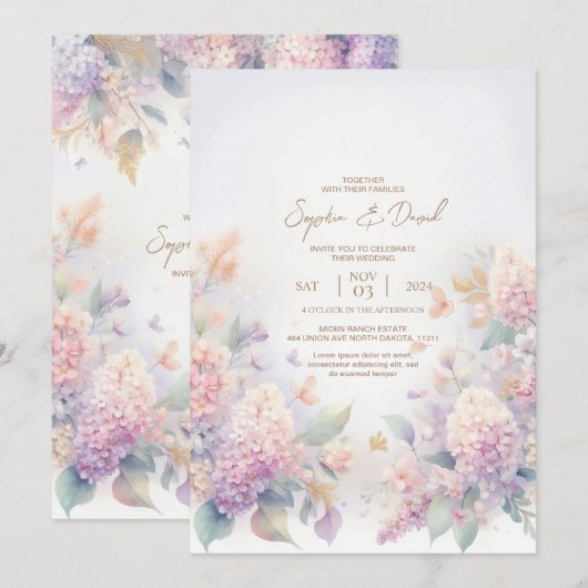 Pastel Waterverf lila bruiloft uitnodiging (Voorkant / Achterkant)