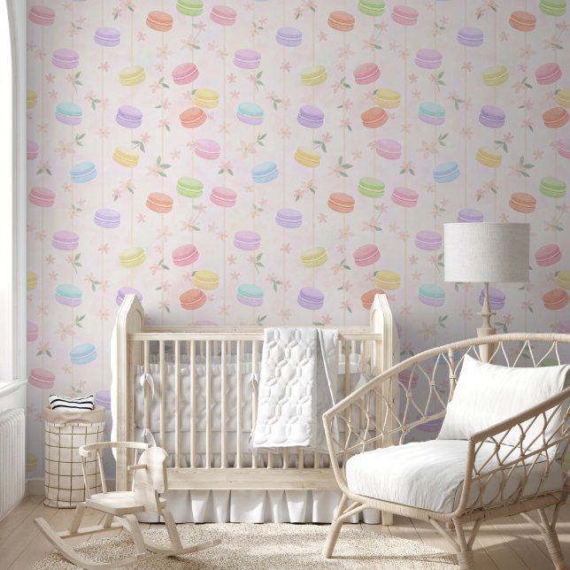 Pastel waterverf macaron patroon behang (Kinderen)