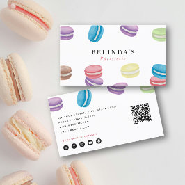 Pastel Waterverf Macarons gebak Chef QR-code Visitekaartje
