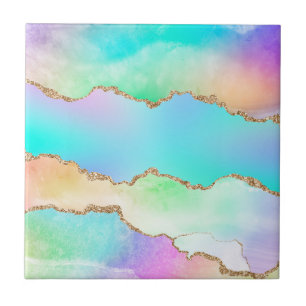 Pastel Waterverf Marble Agate Golden Glitter Tegeltje