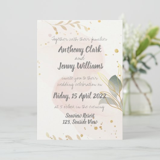 Pastel Waterverf Moderne bruiloft Kaart (Staand voorkant)