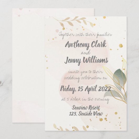 Pastel Waterverf Moderne bruiloft Kaart (Voorkant / Achterkant)