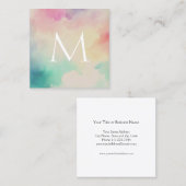 Pastel Waterverf Monogram Square Visitekaartje (Voorkant / Achterkant)
