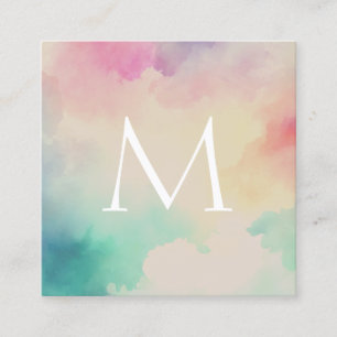 Pastel Waterverf Monogram Square Visitekaartje