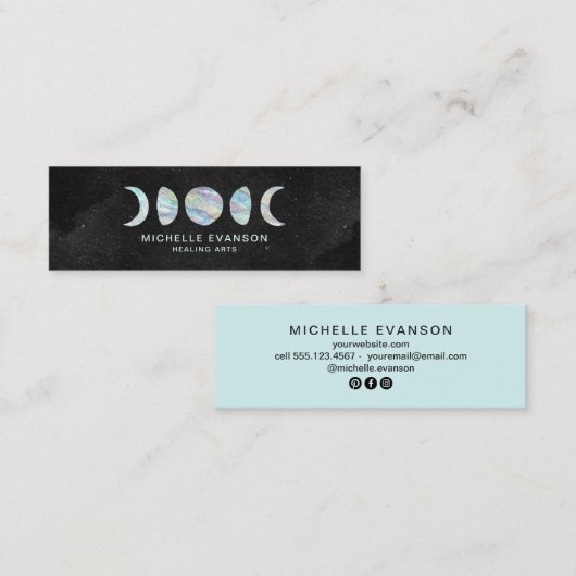 Pastel Waterverf Moon Phases Holographic Mini Visitekaartje (Voorkant / Achterkant)