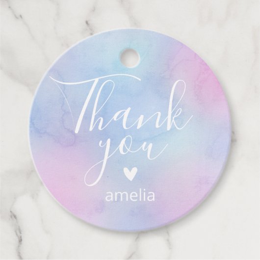 Pastel Waterverf Naam Dank u Verjaardag Paarse Bedankjes Labels (Voorkant)
