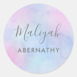 Pastel Waterverf Naam School Label Paarse