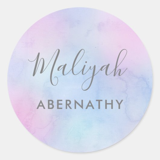  Pastel Waterverf Naam School Label Paarse (Voorkant)