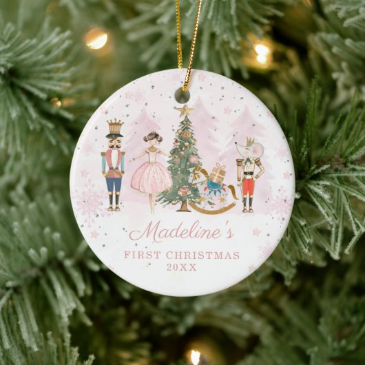 Pastel Waterverf Notenkraker Baby Eerste Kerstmis Keramisch Ornament (Boom)