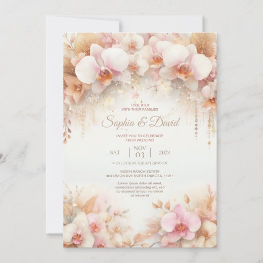 Pastel Waterverf Orchideeën Bruiloft Kaart (Voorkant)