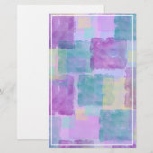Pastel Waterverf Paars Blauw Witte Rand Frame Briefpapier (Voorkant / Achterkant)
