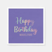 Pastel Waterverf Paarse Happy Birthday Servet (Voorkant)