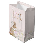 Pastel Waterverf paashaas eierjacht brunch Medium Cadeauzakje (Voorkant Gekanteld)