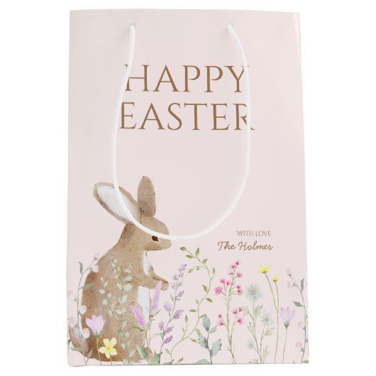 Pastel Waterverf paashaas eierjacht brunch Medium Cadeauzakje (Voorkant)