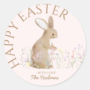 Pastel Waterverf paashaas eierjacht brunch Ronde Sticker