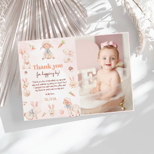 Pastel Waterverf Paashaas Verjaardagsfoto Bedankkaart