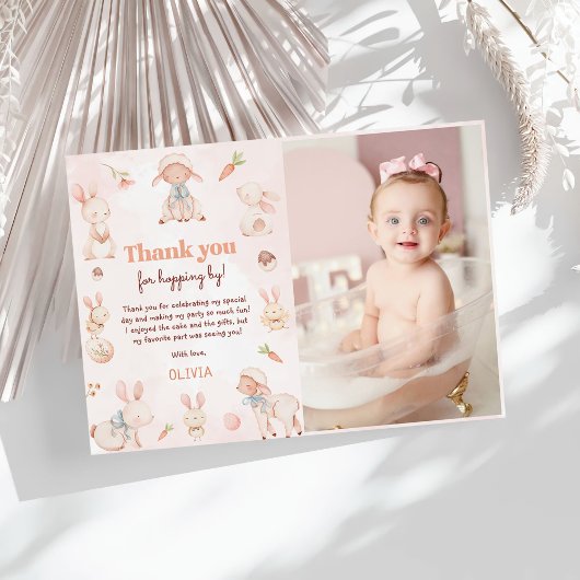 Pastel Waterverf Paashaas Verjaardagsfoto Bedankkaart