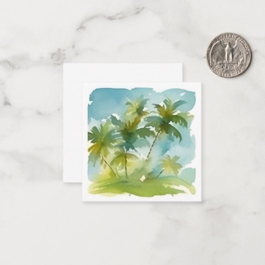 Pastel Waterverf Palm Trees Notitiekaartje (Voorkant / Achterkant in situ)