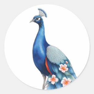 Pastel Waterverf Peacock Art Ronde Sticker