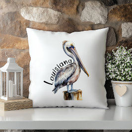 Pastel Waterverf Pelikaan Louisiana Staat Kussen