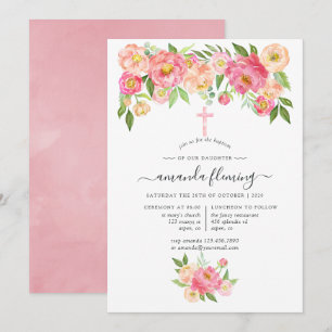 Pastel Waterverf Peonies Baptism of Christening Kaart