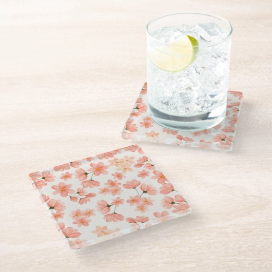 Pastel Waterverf Perzik Floral Onderzetter (Schuin)