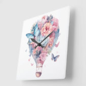 PASTEL WATERVERF PINK BLUE HOT AIR BALLOON VIERKANTE KLOK (Hoek)