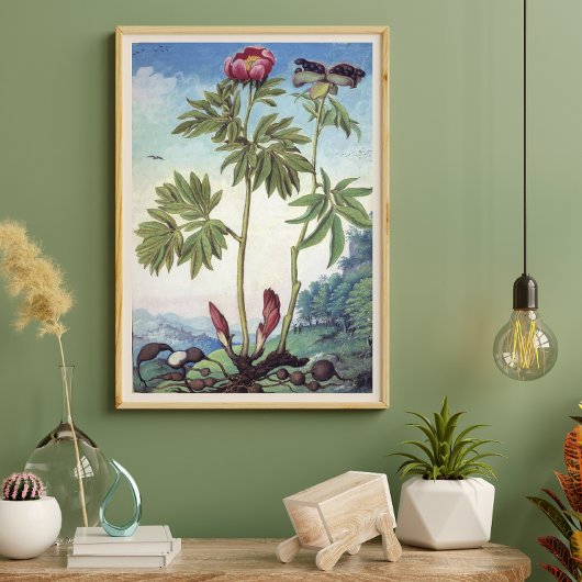  pastel Waterverf pioen illustratie Poster