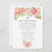 Pastel Waterverf Pioenen Bat Mitzvah Kaart (Voorkant)