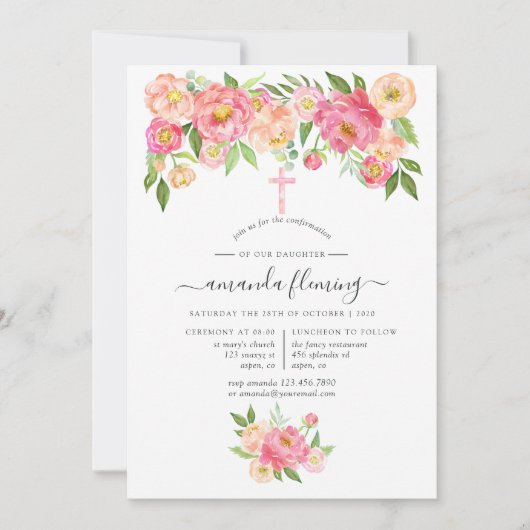 Pastel Waterverf Pioenrozen Bevestiging Kaart (Voorkant)