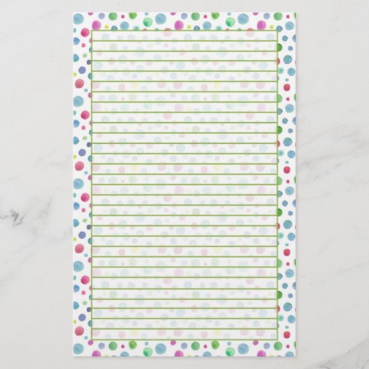 Pastel Waterverf Polka Dots Blauw Groen Lined Briefpapier (Voorkant)