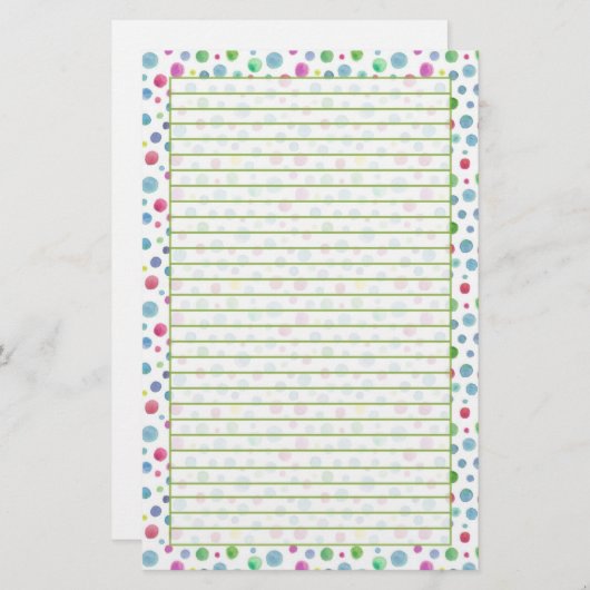 Pastel Waterverf Polka Dots Blauw Groen Lined Briefpapier (Voorkant / Achterkant)