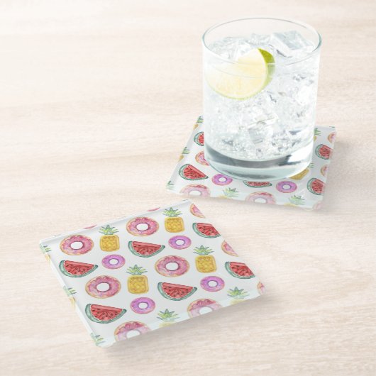 Pastel Waterverf Pool Float Patroon Glazen Onderzetter (Schuin)