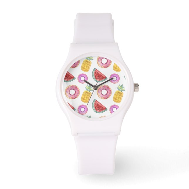 Pastel Waterverf Pool Float Patroon Horloge (Voorkant)