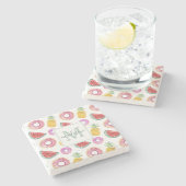 Pastel Waterverf Pool Float Patroon | Naam toevoeg Stenen Onderzetter (Zijkant)