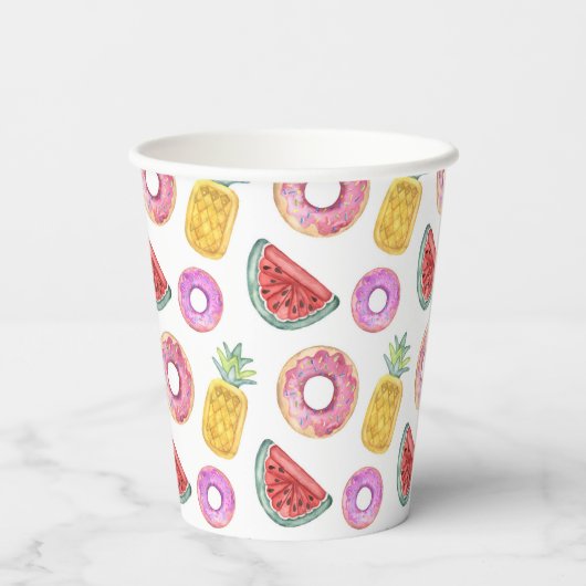Pastel Waterverf Pool Float Patroon Papieren Bekers (Achterkant)