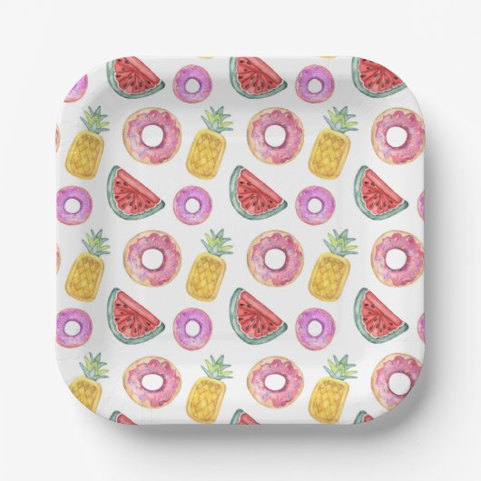 Pastel Waterverf Pool Float Patroon Papieren Bordje (Voorkant)
