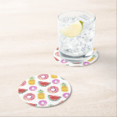 Pastel Waterverf Pool Float Patroon Ronde Kartonnen Onderzetter (Insitu)