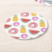 Pastel Waterverf Pool Float Patroon Ronde Kartonnen Onderzetter (Gebogen)