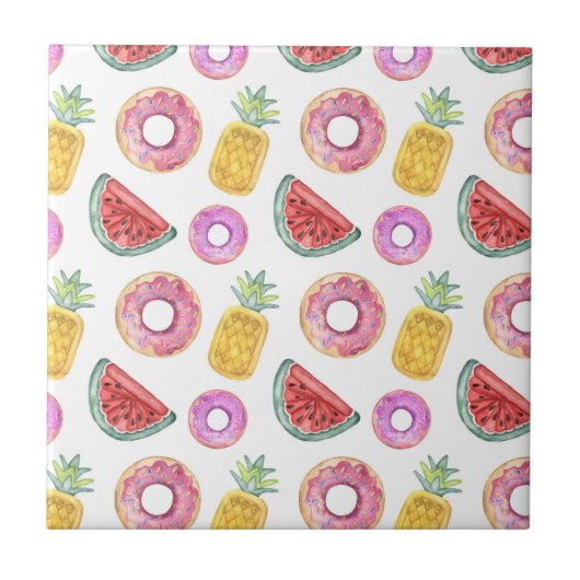 Pastel Waterverf Pool Float Patroon Tegeltje (Voorkant)