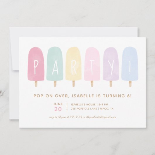 Pastel Waterverf Popsicle Girl Birthday Party Kaart (Voorkant)